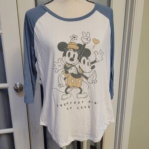 Disney Mickey and Minnie Blue and White Long Sleeve Tee